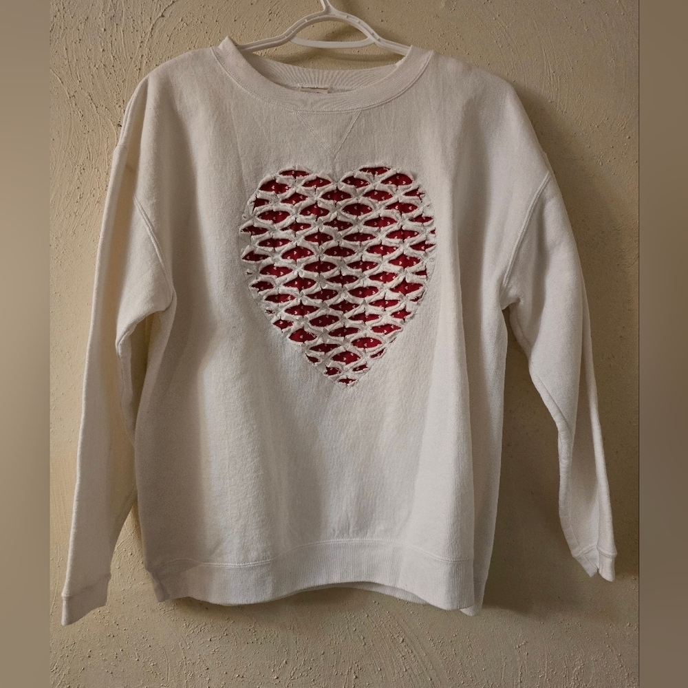 Hanes White Sweater with Red Heart Design